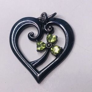 Ireland Heart‎ Clover Charm Citrine Lucky Gunmetal Silver Tone Pendant